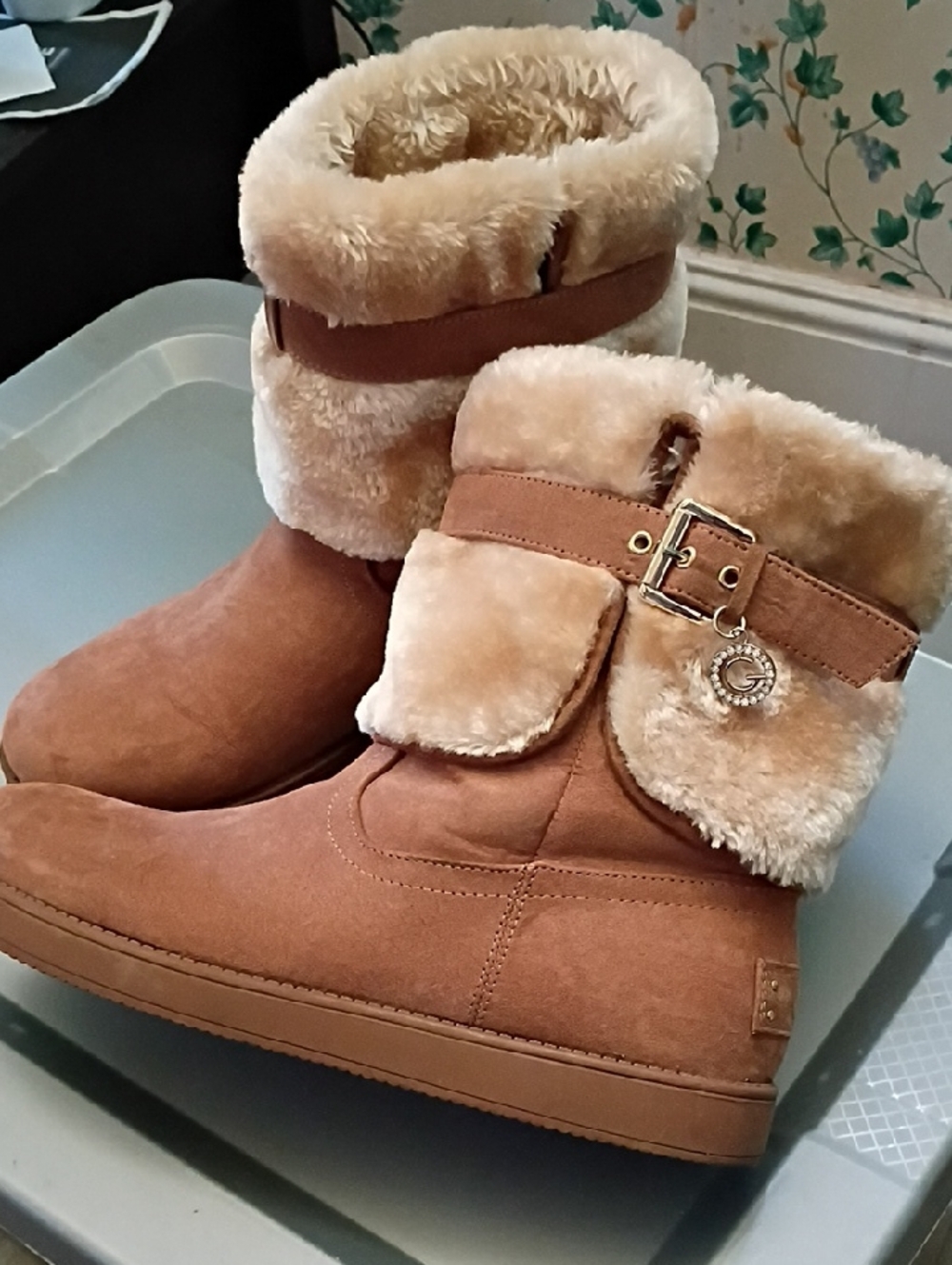 Women’s Tan Faux-Fur Winter Boot with Buckle Detail